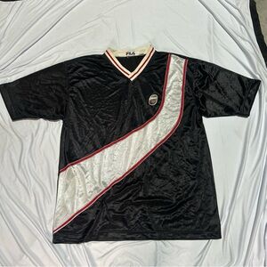 Fila Black and Silver Jersey with V-Neck and Diagonal Stripe